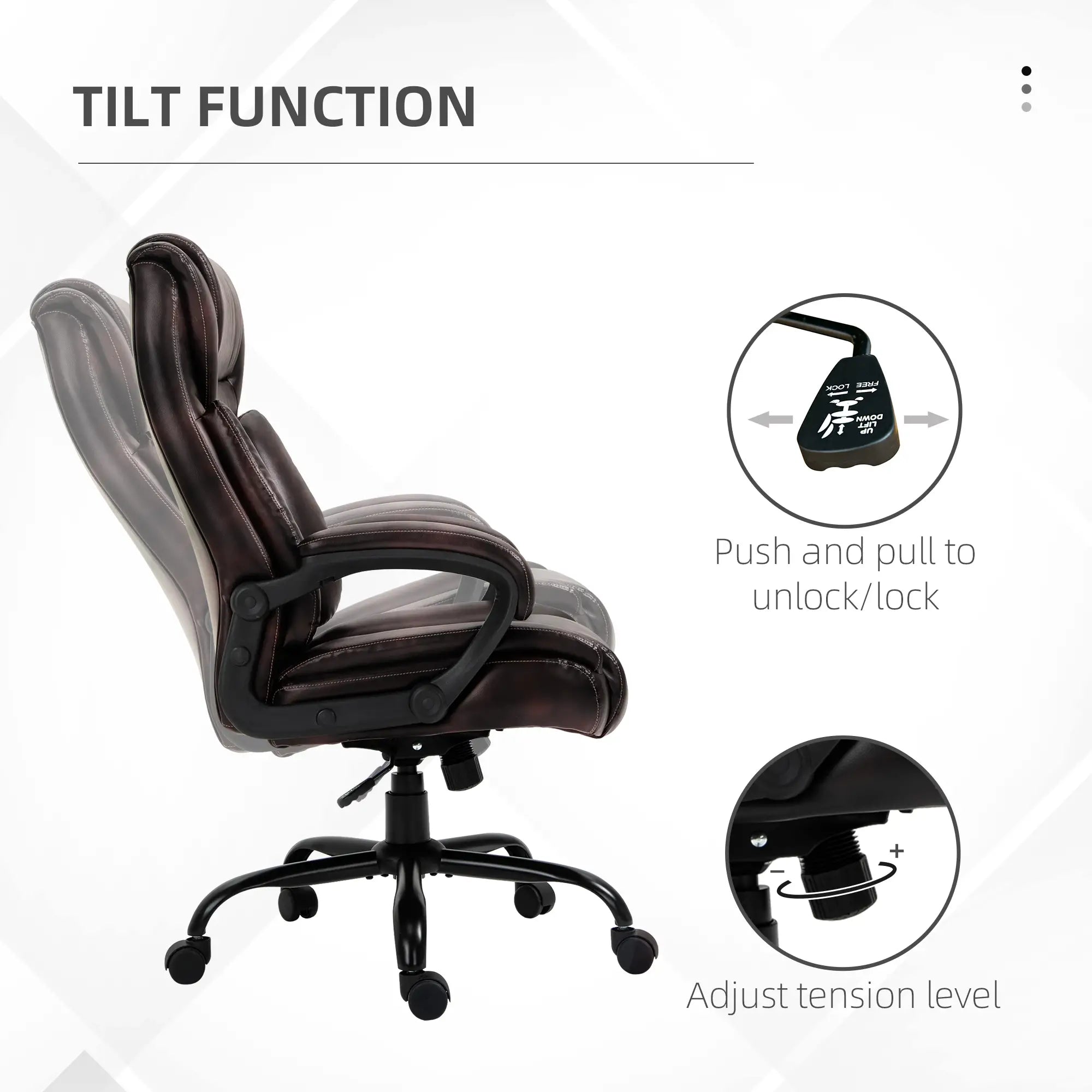 PU Leather Executive Office Chair, High Back, Adjustable Height, Swivel Wheels, 400LBS, Brown Executive & Manager Chairs at Gallery Canada