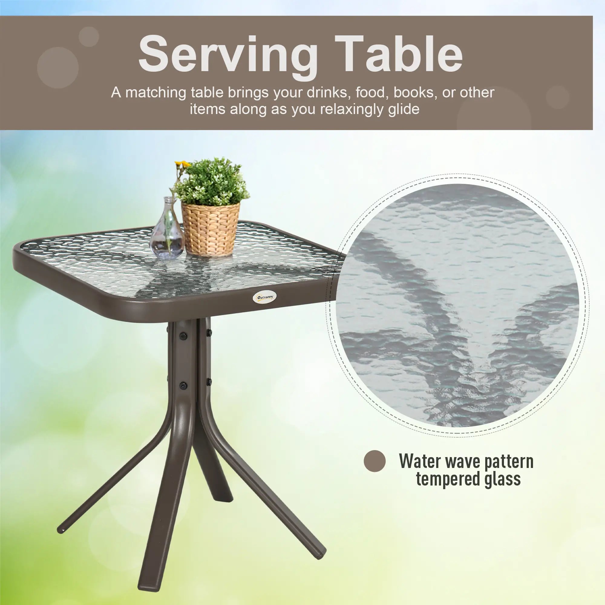 3 Piece Patio Glider Set, Outdoor Gliders, Mesh Seat, Glass Table, Mixed Brown, Brown Outdoor Gliders at Gallery Canada