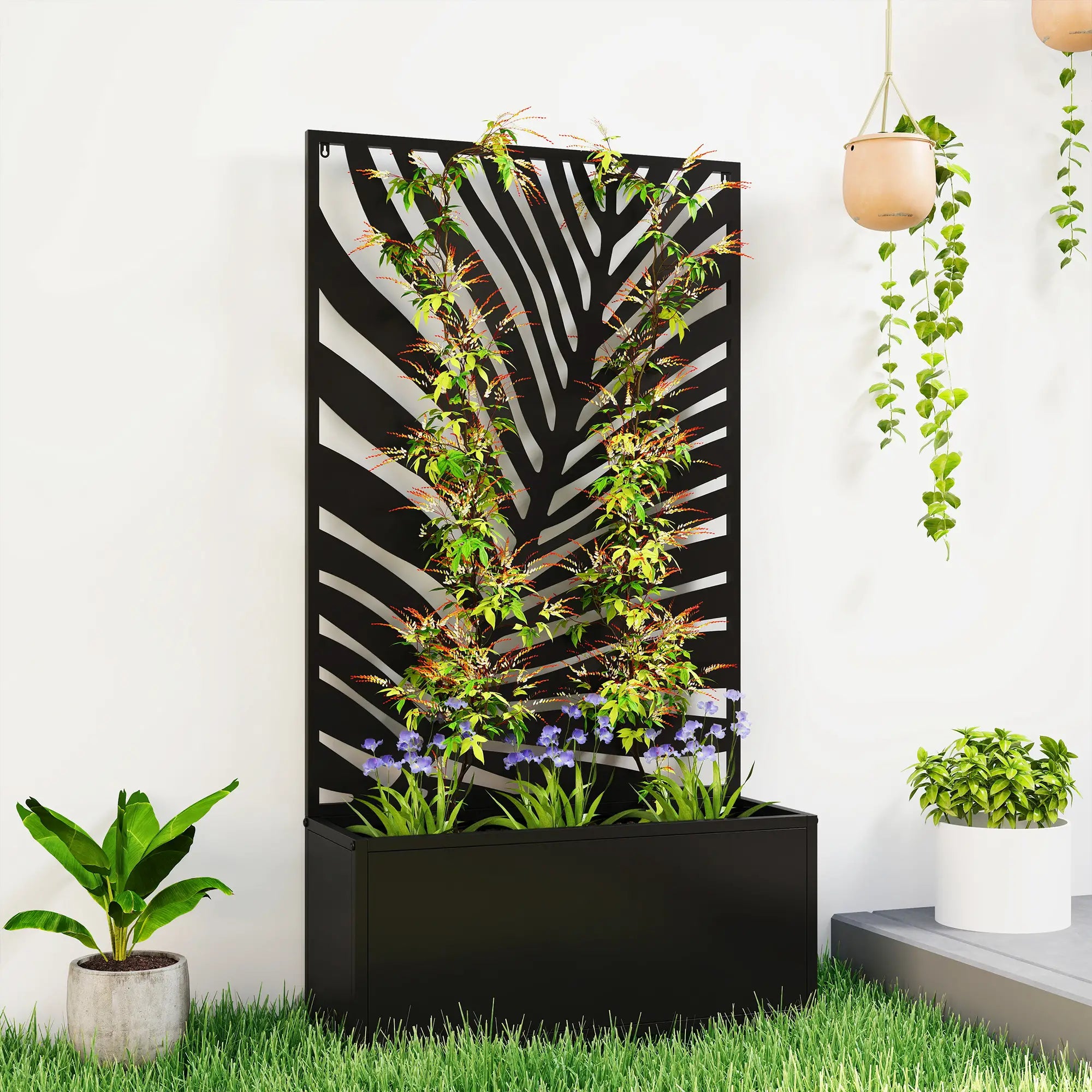 Metal Garden Bed with Trellis for Climbing Plants, Freestanding Galvanized Planter Boxes at Gallery Canada