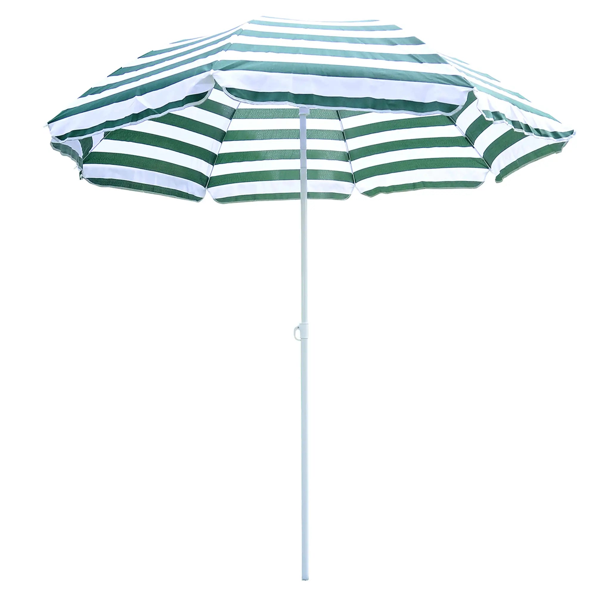 6FT Round Beach Umbrella, Tilt Mechanism, UV Protection, Striped, Green Beach Umbrellas Green and White Stripe at Gallery Canada
