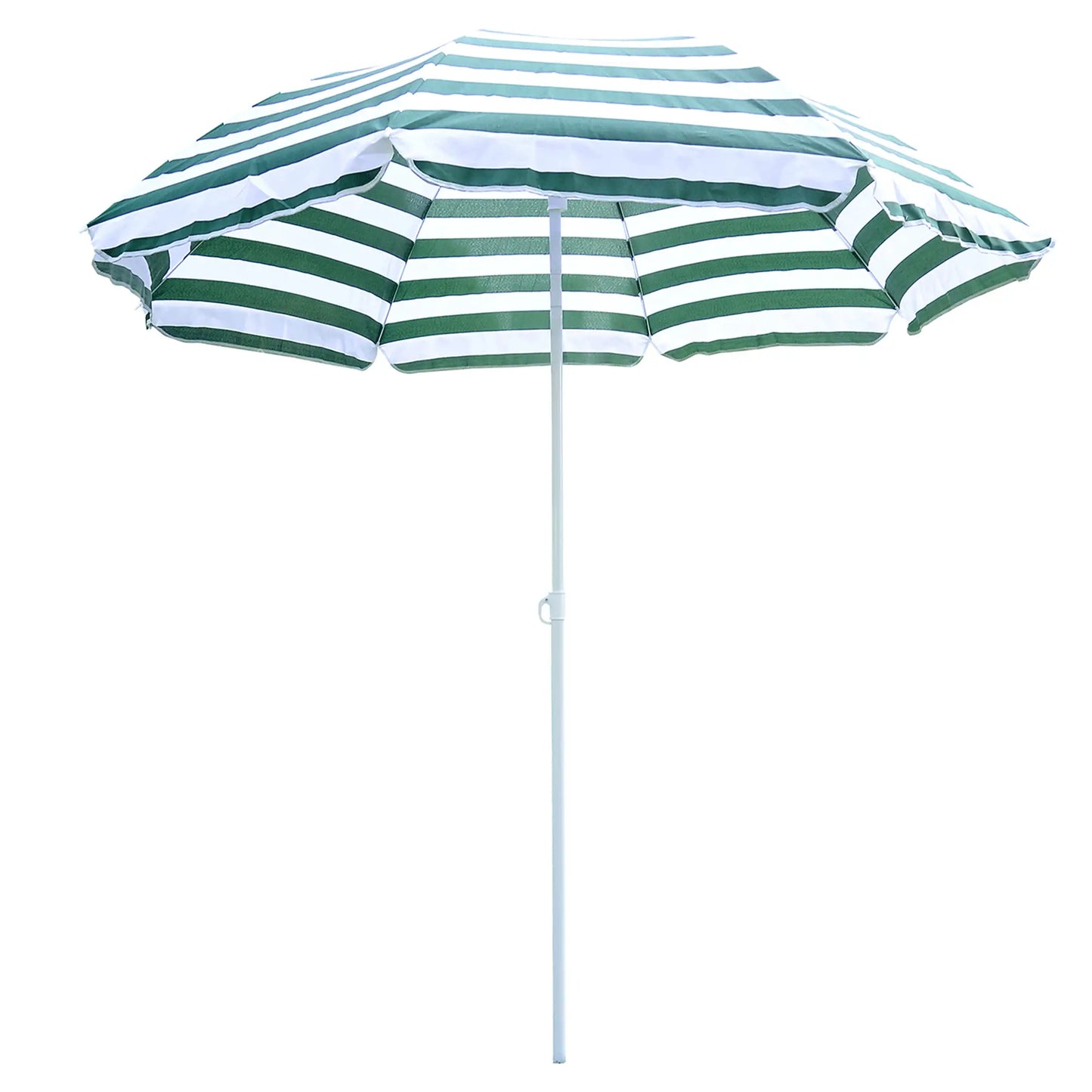 6FT Round Beach Umbrella, Tilt Mechanism, UV Protection, Striped, Green Beach Umbrellas Green and White Stripe at Gallery Canada
