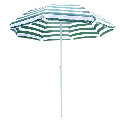 6FT Round Beach Umbrella, Tilt Mechanism, UV Protection, Striped, Green