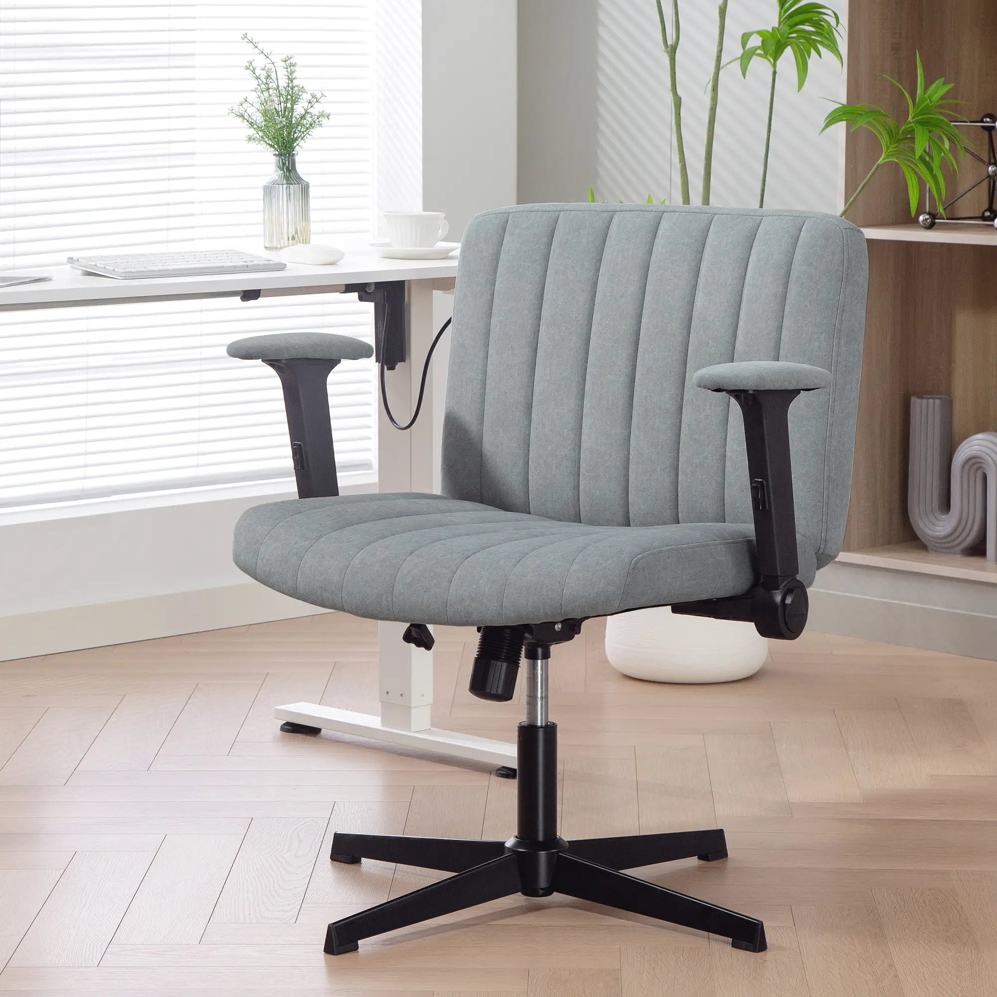 Criss Cross Chair, Flip-up Armrests, Adjustable Height, Tilting, No Wheels, Grey Task Chairs at Gallery Canada
