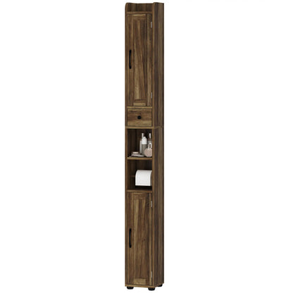 Narrow Bathroom Cabinet, Tall Storage with Barn Doors, Drawer, Adjustable Shelves, Wood Grain, Brown Bathroom Cabinets Brown with Wood Grain Effect at Gallery Canada