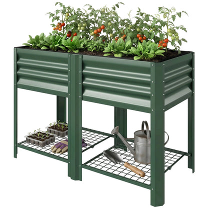 Lit de jardin surélevé vert de 31,5", étagère de rangement, jardinière surélevée, vert