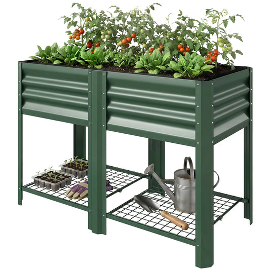 Lit de jardin surélevé vert de 31,5", étagère de rangement, jardinière surélevée, vert