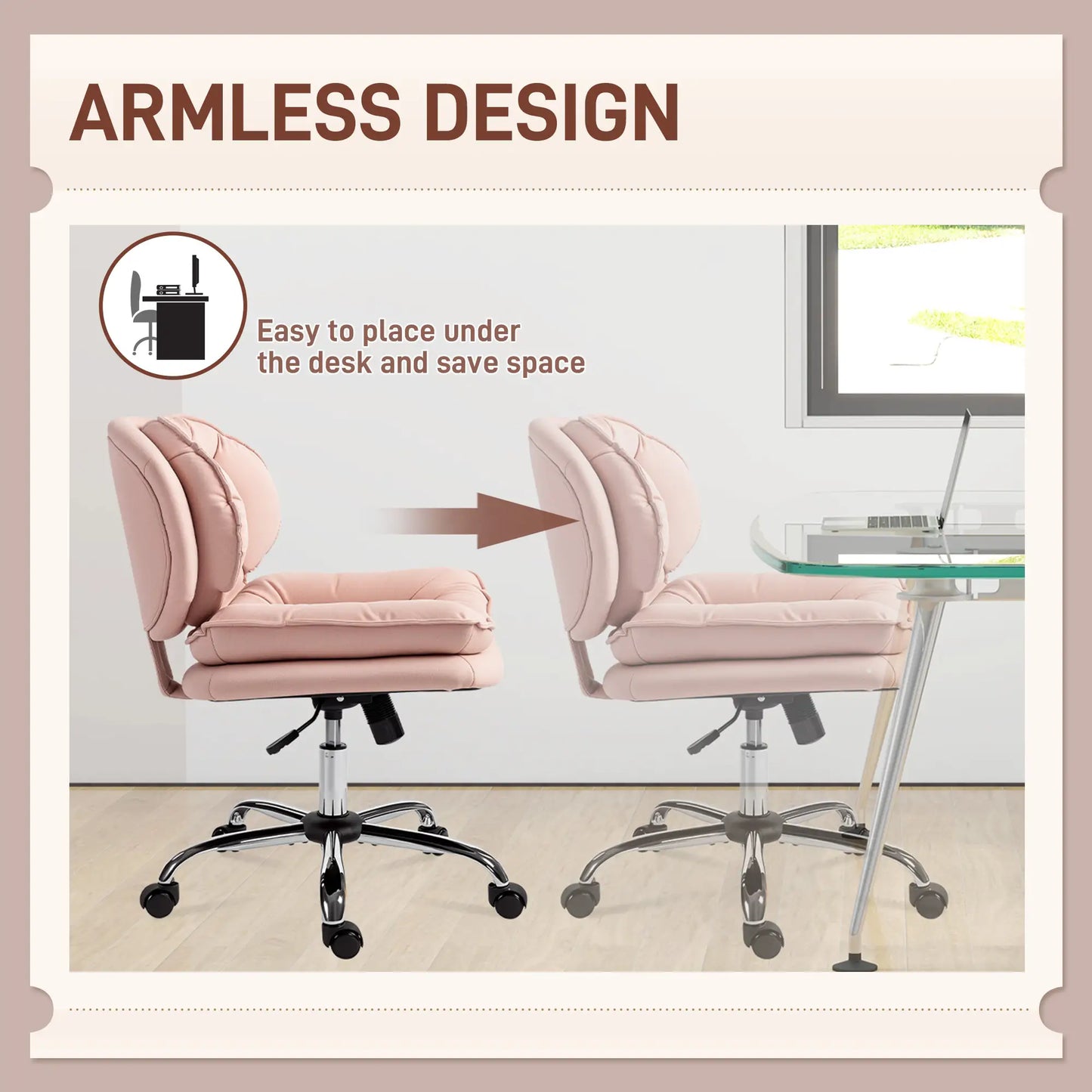 Criss Cross Chair, Swivel Wide Office Chair with Leathaire Upholstery, Tilting, No Arm, Pink Task Chairs at Gallery Canada