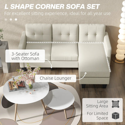 L-Shaped Sofa, 3 Seater Sectional with Ottoman, Beige 3-Seater Sofas at Gallery Canada
