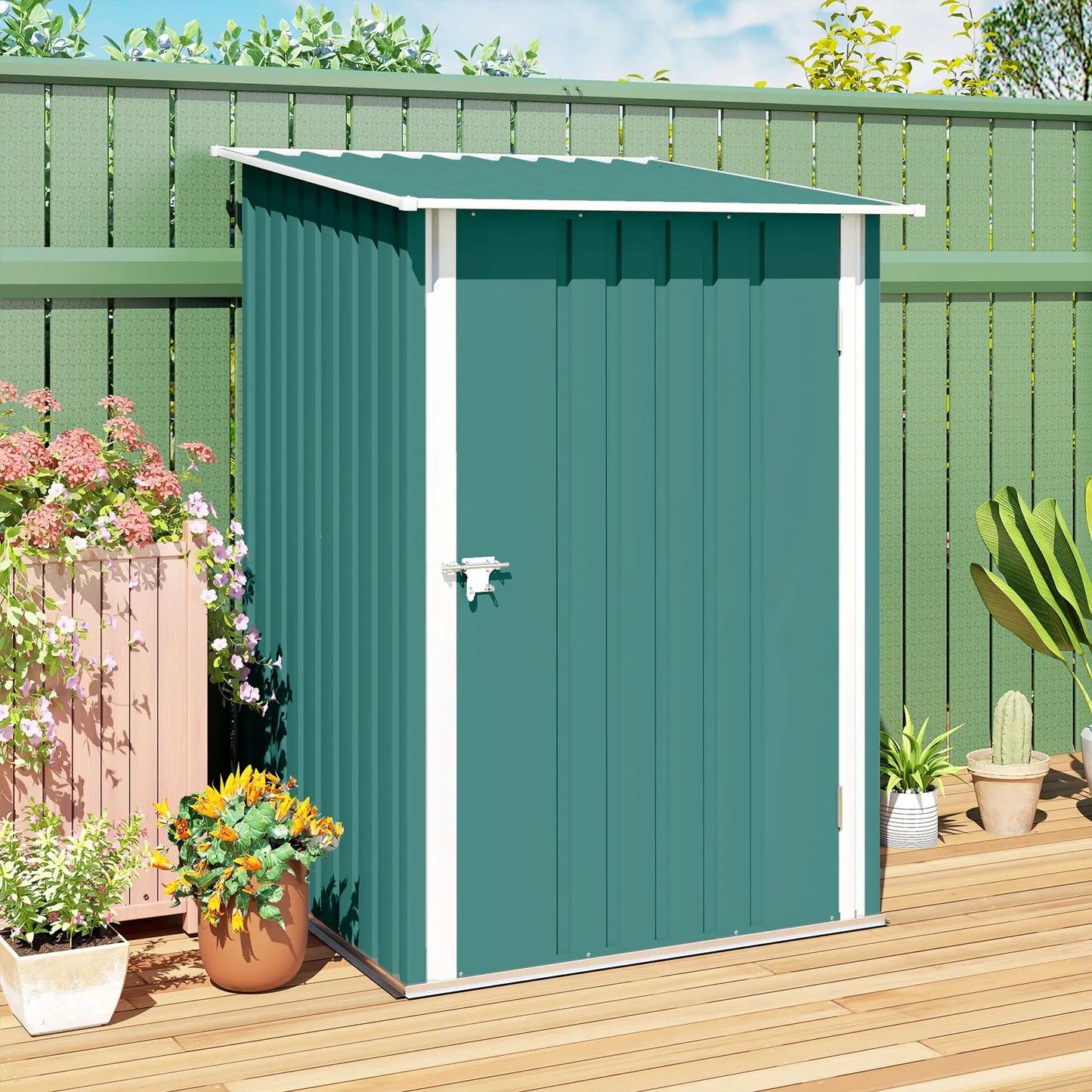3.3' x 3.4' Lean-To Garden Shed, Galvanized Steel, Lockable Door, Green Sheds at Gallery Canada