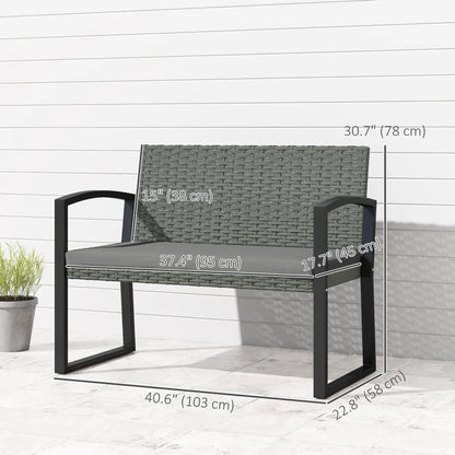 2 Seater Outdoor Rattan Bench with Cushion, Steel Frame, Light Grey Patio Chairs at Gallery Canada