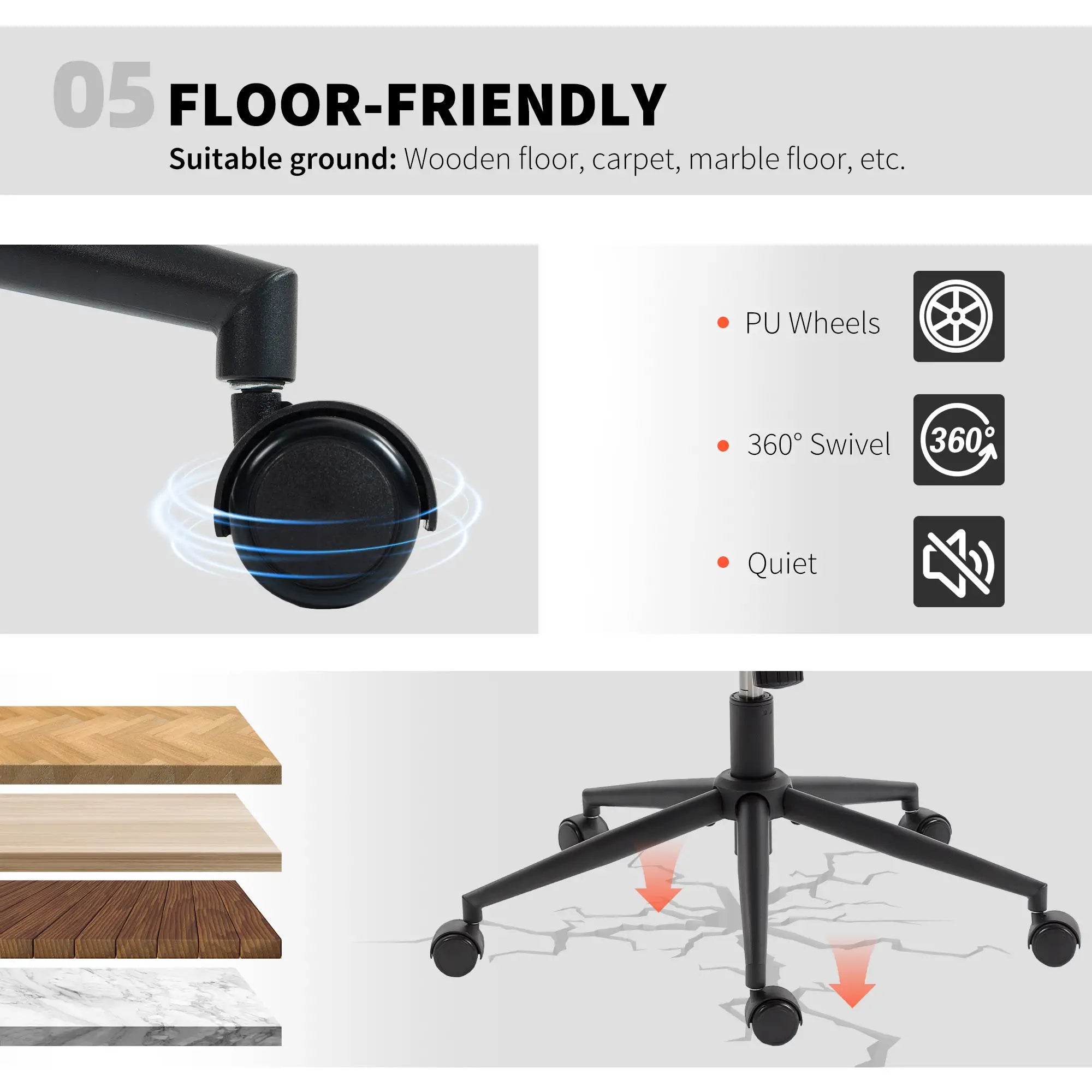 Criss Cross Chair with Wheels, Wide Office Chair, Adjustable Height, Tilting, Grey Task Chairs at Gallery Canada