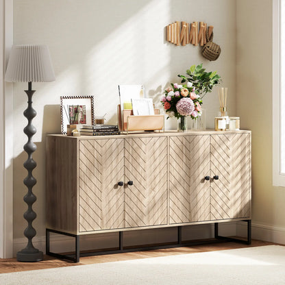 Sideboard Buffet Cabinet with 2 Adjustable Shelves and Steel Base, TV Stand, Coffee Bar Cabinet for Living Room, Oak Storage Cabinets at Gallery Canada