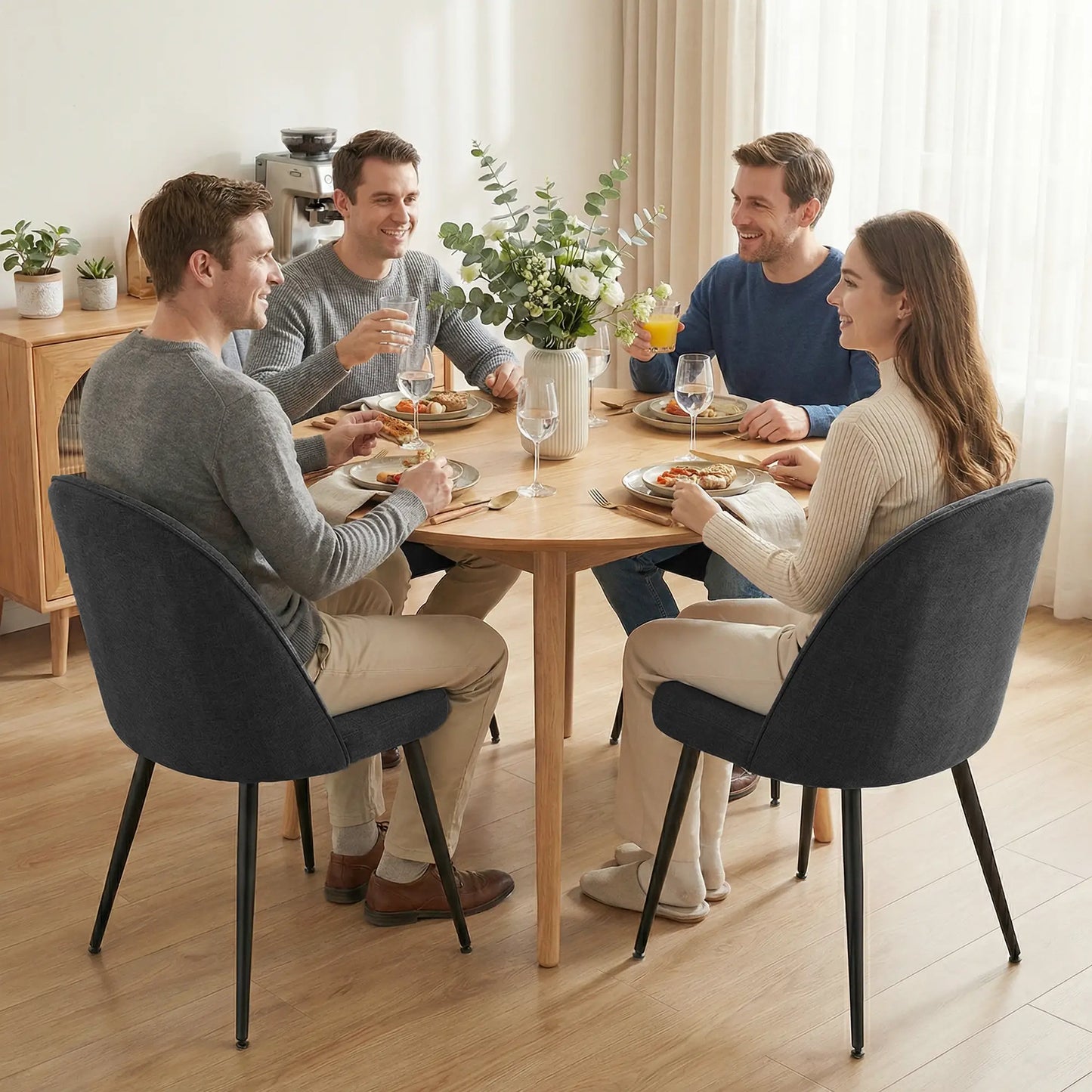Modern Dining Chairs, Velvet Upholstered, Steel Legs, Black Dining Chairs at Gallery Canada