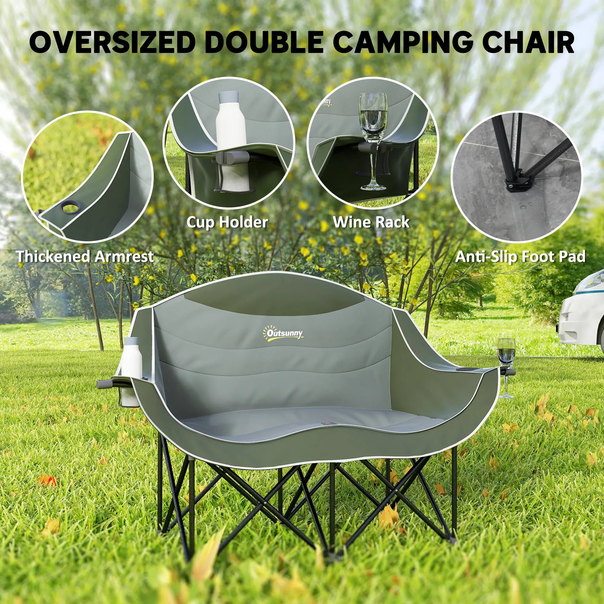 Portable Camp Chair, Double With Cup Holders, Carry Bag, 551 lbs, Dark Green Picnic Tables & Camping Chairs at Gallery Canada