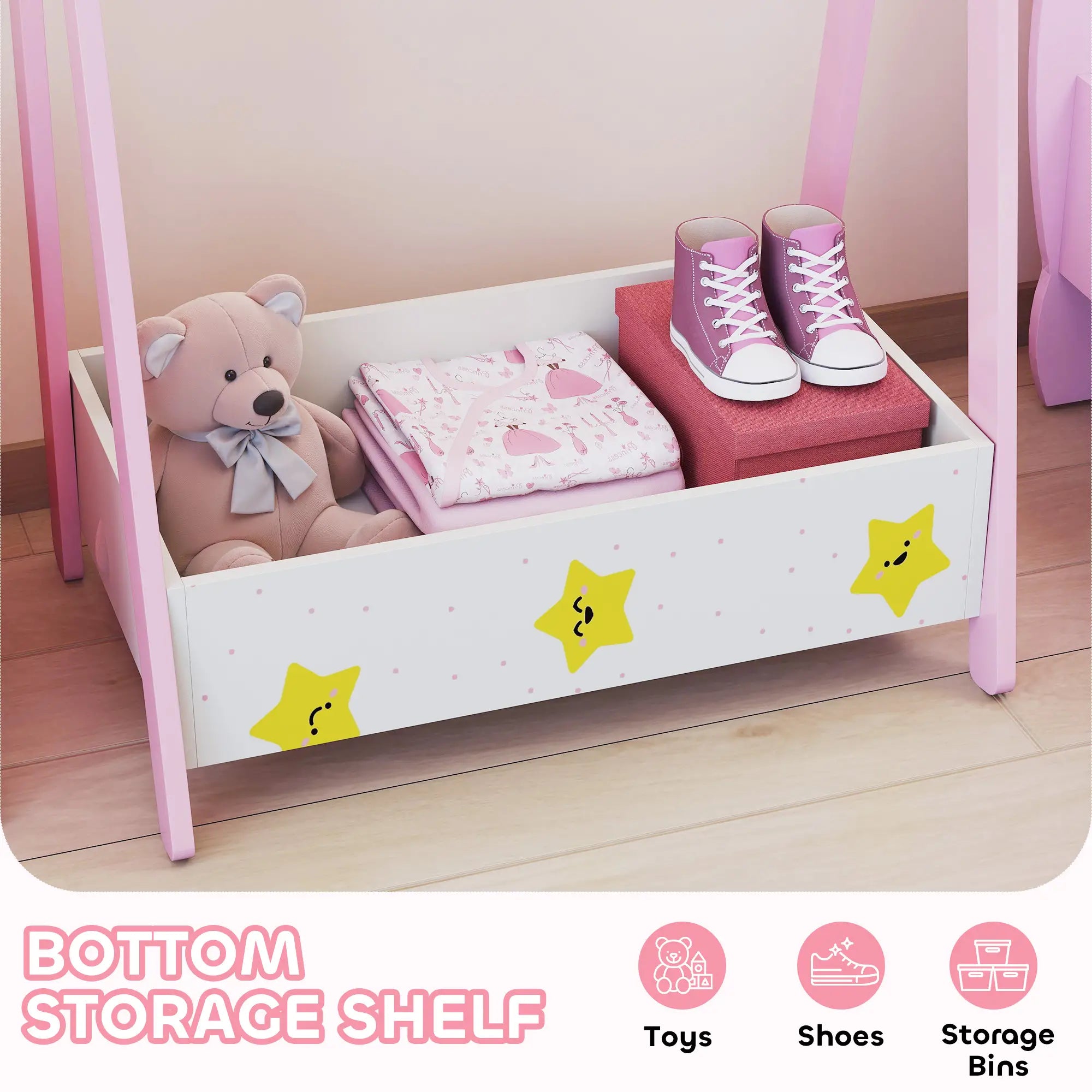 Kids Clothing Rack with Storage Shelf, Hangers, Pink Kids Bedroom Furniture at Gallery Canada