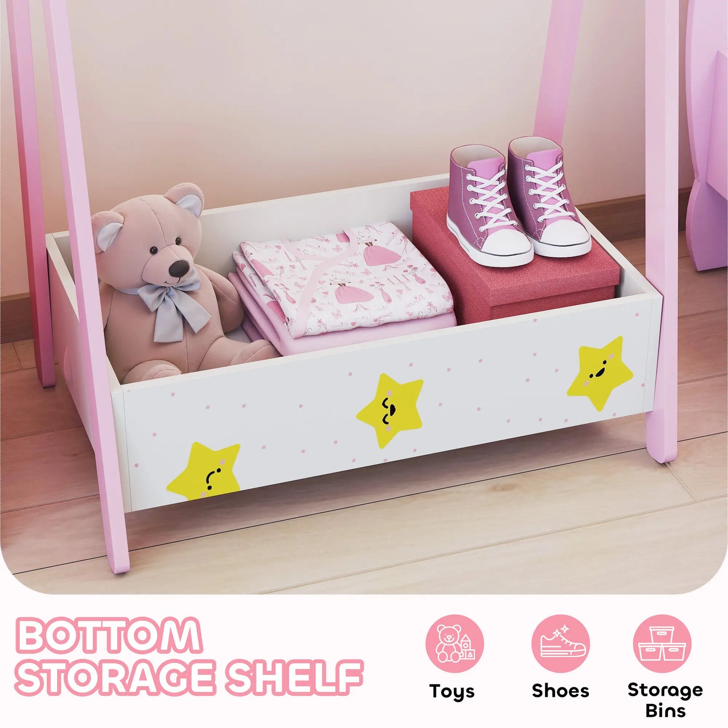 Kids Clothing Rack with Storage Shelf, Hangers, Pink Kids Bedroom Furniture at Gallery Canada