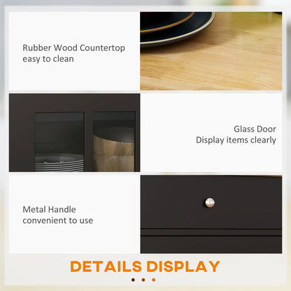 Rolling Kitchen Cart, Drawer and Glass Door Cabinet, Black Kitchen Islands & Kitchen Carts at Gallery Canada