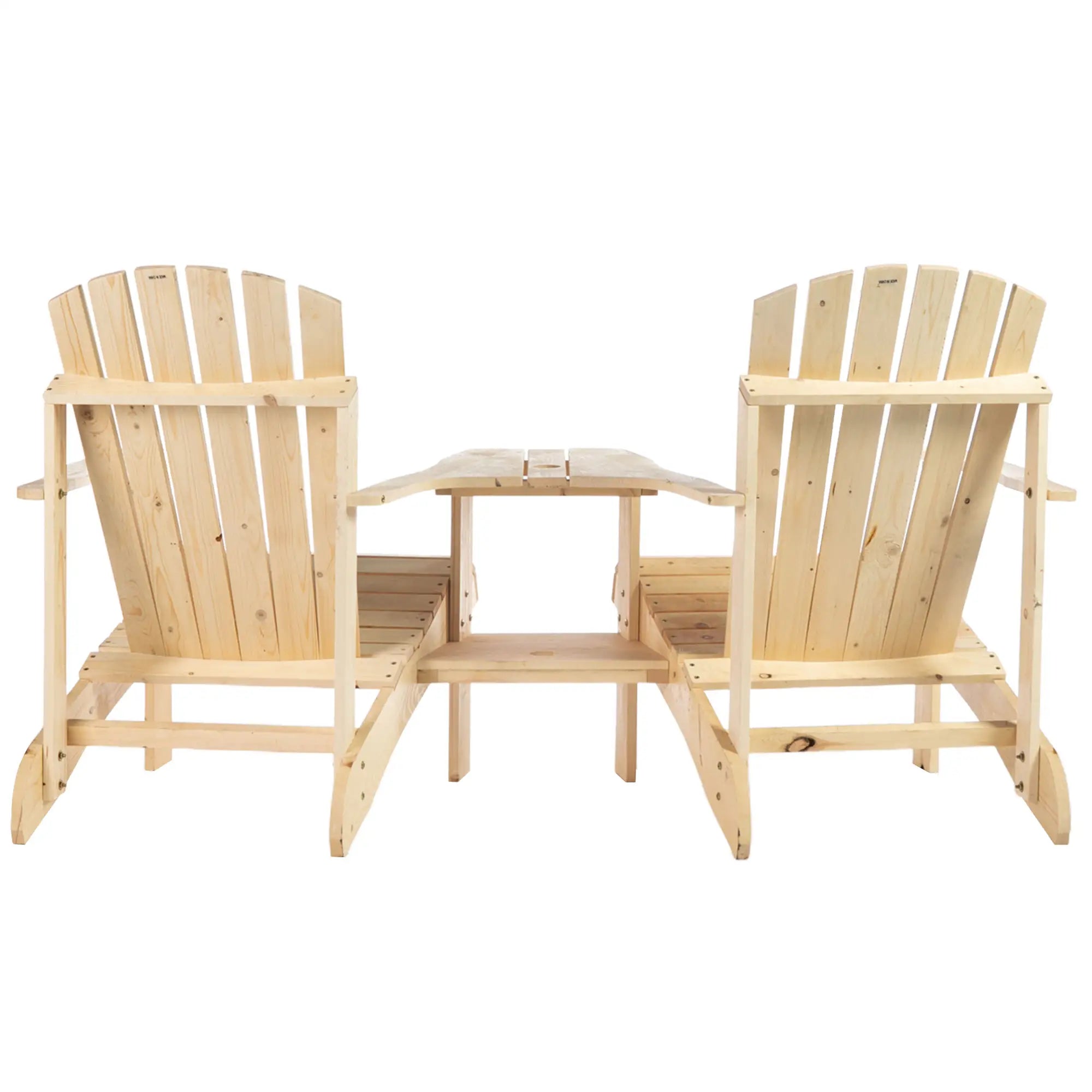 2 Piece Wood Adirondack Chair, Porch Bench w/ Table, Natural Patio Chairs at Gallery Canada