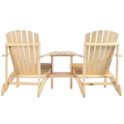 2 Piece Wood Adirondack Chair, Porch Bench w/ Table, Natural Patio Chairs at Gallery Canada