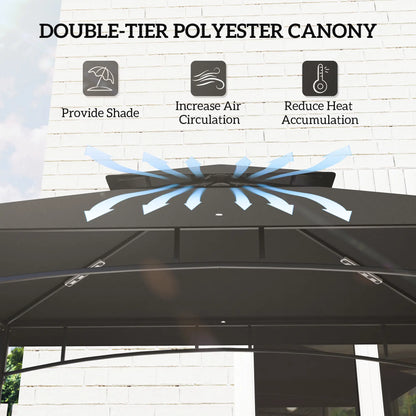 8' x 5' BBQ Gazebo, 2-Tier With Shelves, Storage Basket, Dark Grey BBQ Grill Gazebos at Gallery Canada
