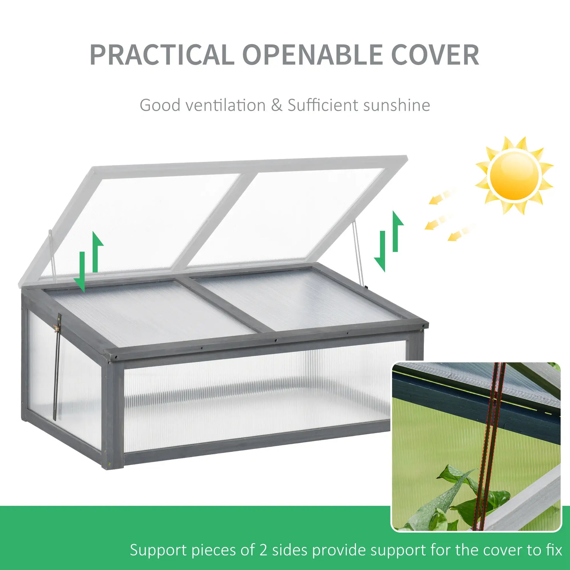39" x 26" x 16" Wooden Cold Frame, Tilted Top Cover, Polycarbonate Planter Box, Grey Greenhouses at Gallery Canada