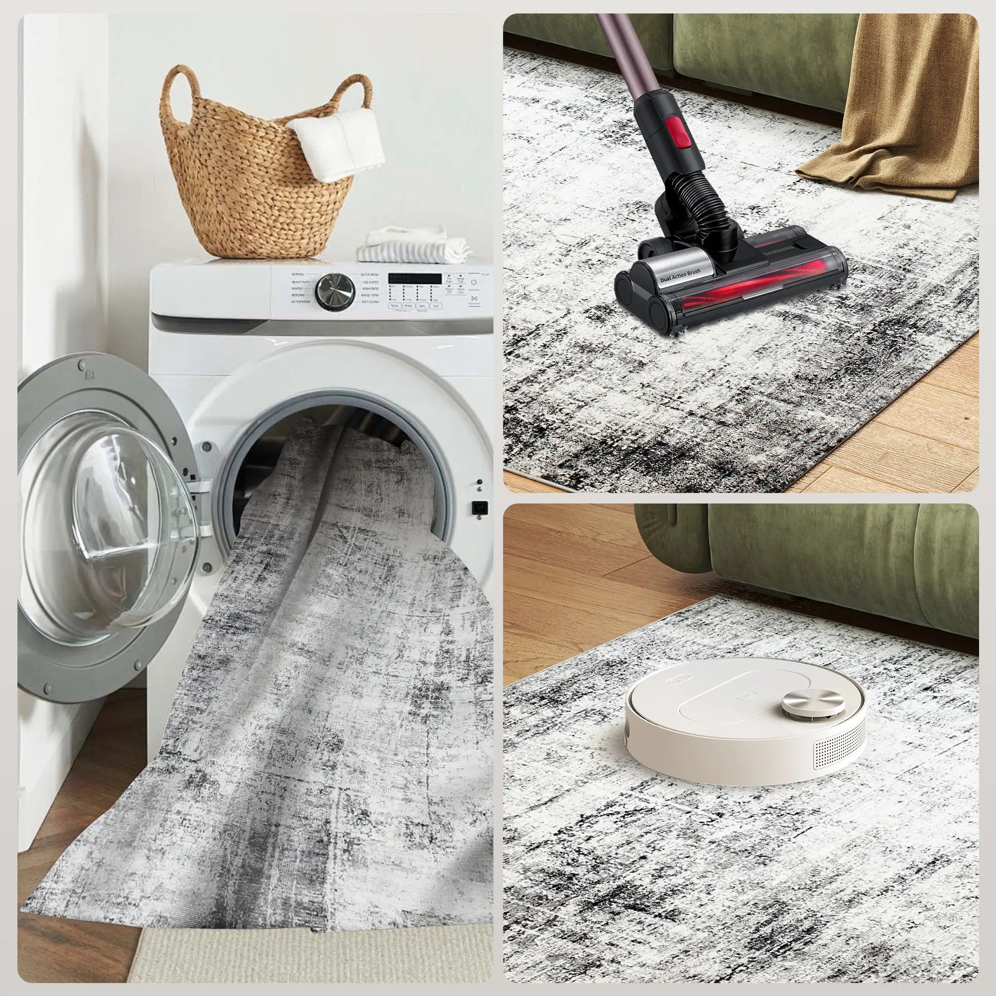 Modern Abstract Area Rug 5x7, Machine Washable, Non-Slip, Grey Living Room Furniture at Gallery Canada