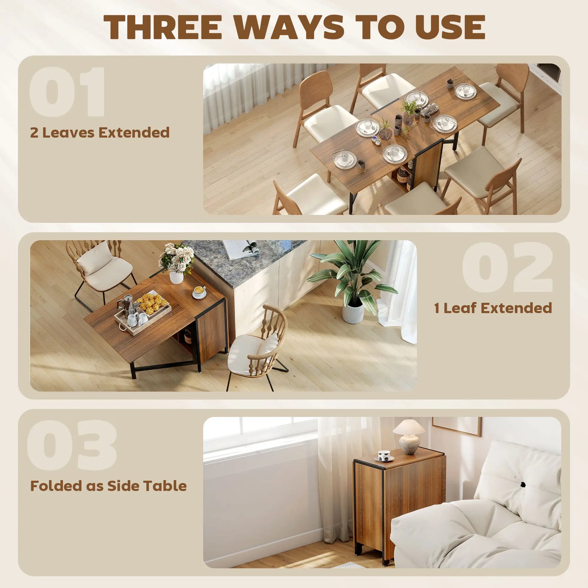 Foldable Table with Hideaway Shelves, Drop Leaf, Brown Dining Tables at Gallery Canada