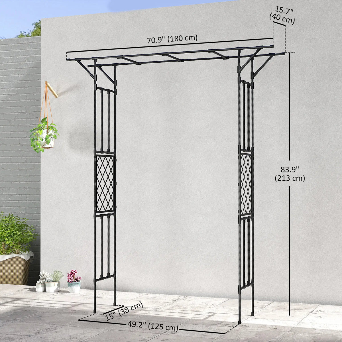 PE-Coated Steel Garden Arch Trellis, 70.9" x 15.7" x 84.6", Black Garden Arches at Gallery Canada