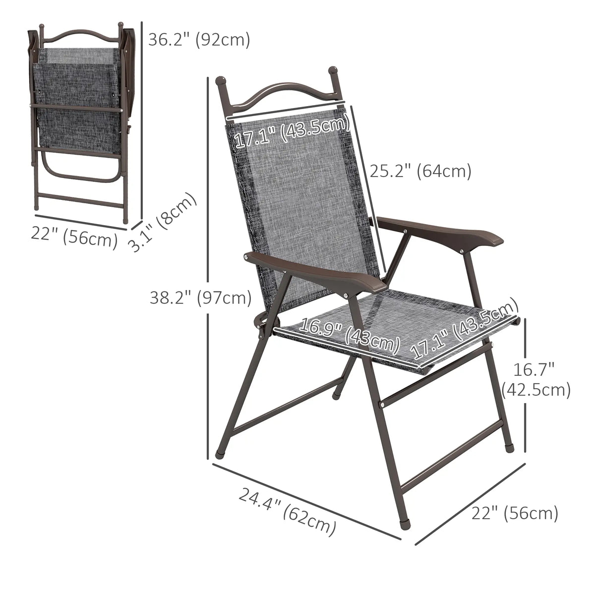 Folding Patio Camping Chairs Set with Armrest, Mesh Fabric, no color Patio Chairs at Gallery Canada