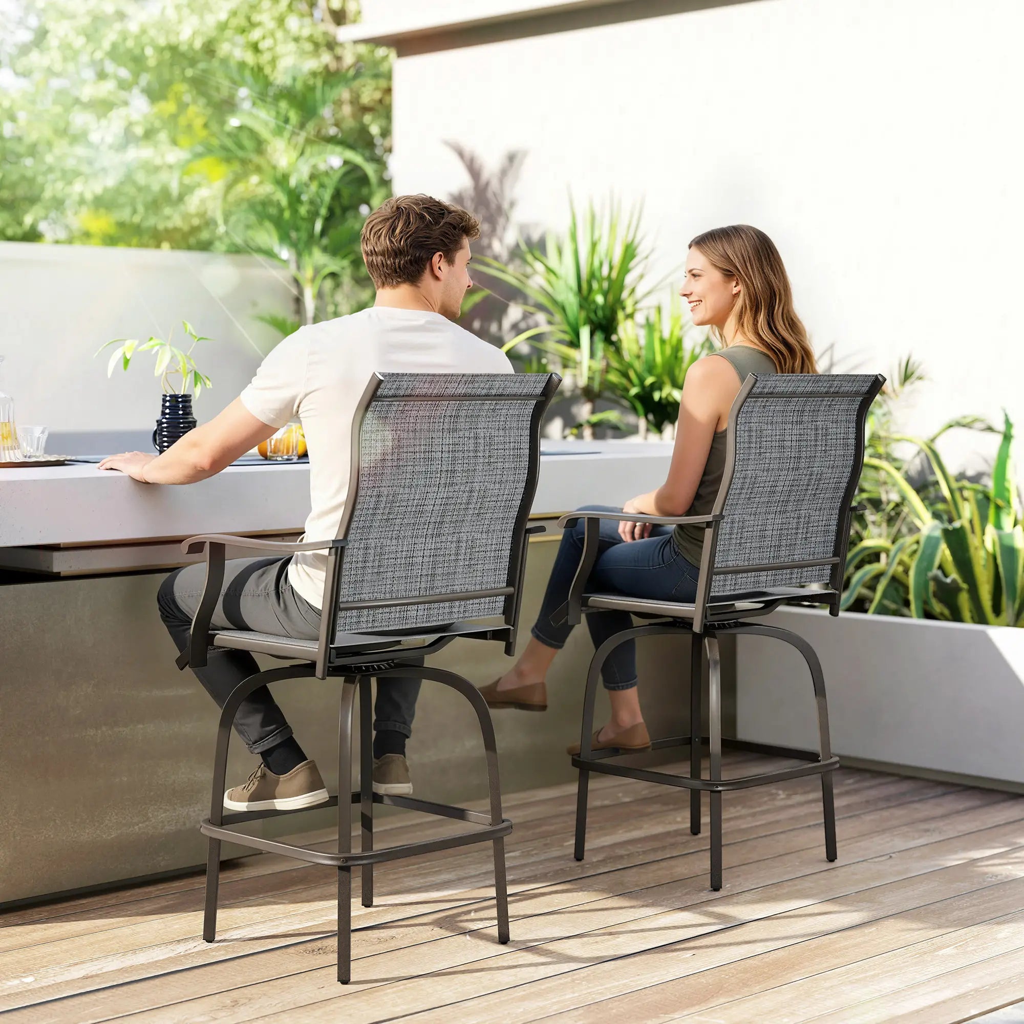 Outdoor Swivel Bar Stools, Set of 2, High Back, Mixed Grey Bistro Sets at Gallery Canada