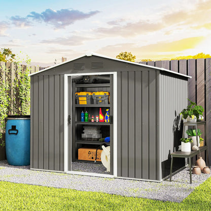 8' x 6' Metal Storage Shed, Lockable Doors, Vents, Light Grey Sheds at Gallery Canada