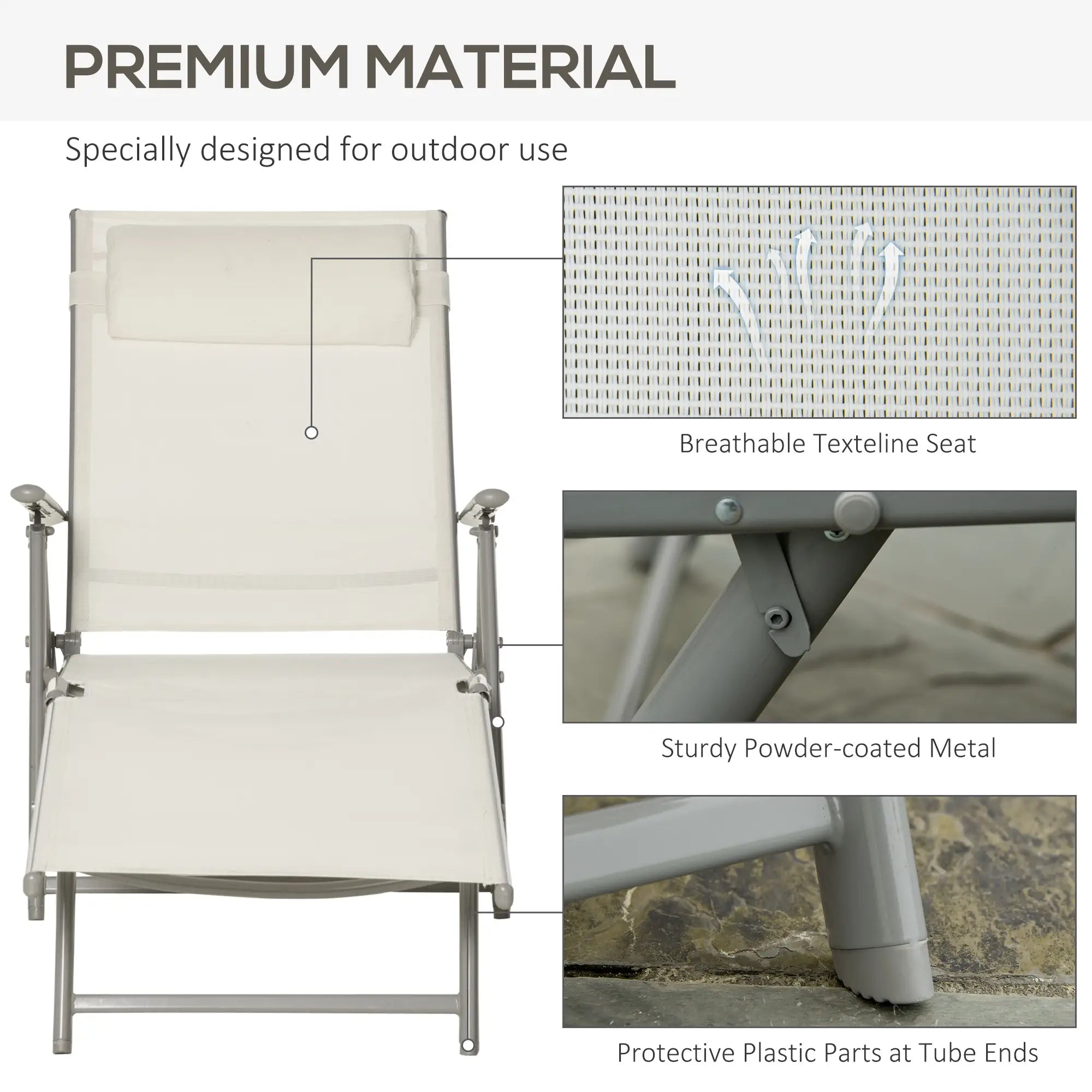 Outdoor Folding Chaise Lounge, Adjustable Backrest, Cream White Lounger Chairs at Gallery Canada