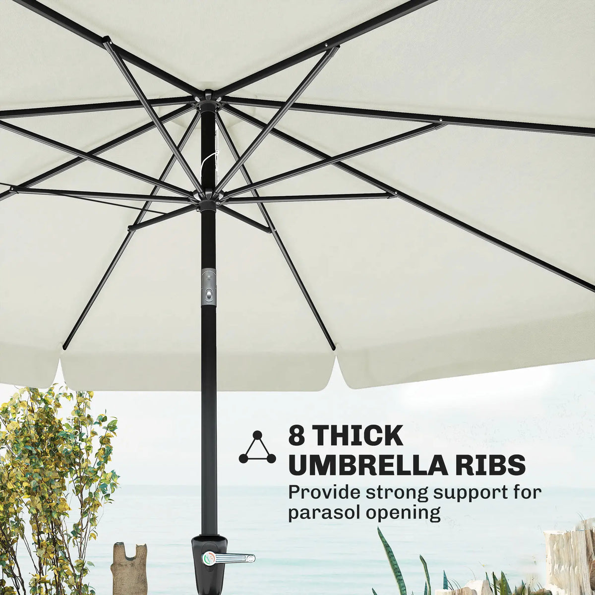 8.5 ft Round Patio Umbrella, Tilt and Crank, Cream White Sun Umbrellas at Gallery Canada