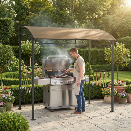 7' x 5' Garden Grill Canopy, Steel Frame with Hooks, Dark Coffee