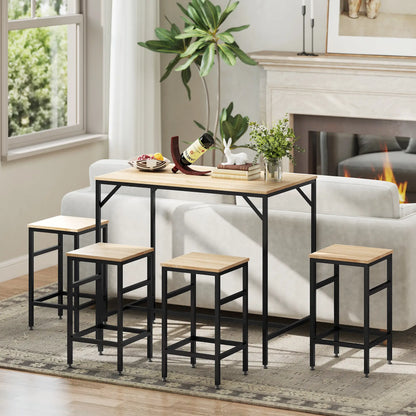 5-Piece Industrial Rectangular Bar Table Set, 4 Stools, Oak Bar Sets at Gallery Canada