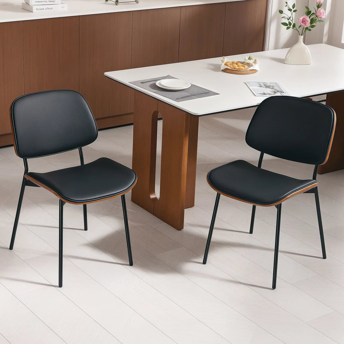 Dining Chairs Set of 2, Mid Century Modern, Bentwood Back, Metal Legs Dining Chairs at Gallery Canada