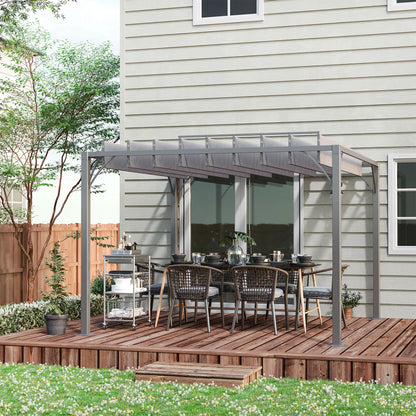 9.5' x 9.7' Outdoor Pergola, Retractable Roof, Aluminium Louvered Canopy, Grey Pergolas at Gallery Canada