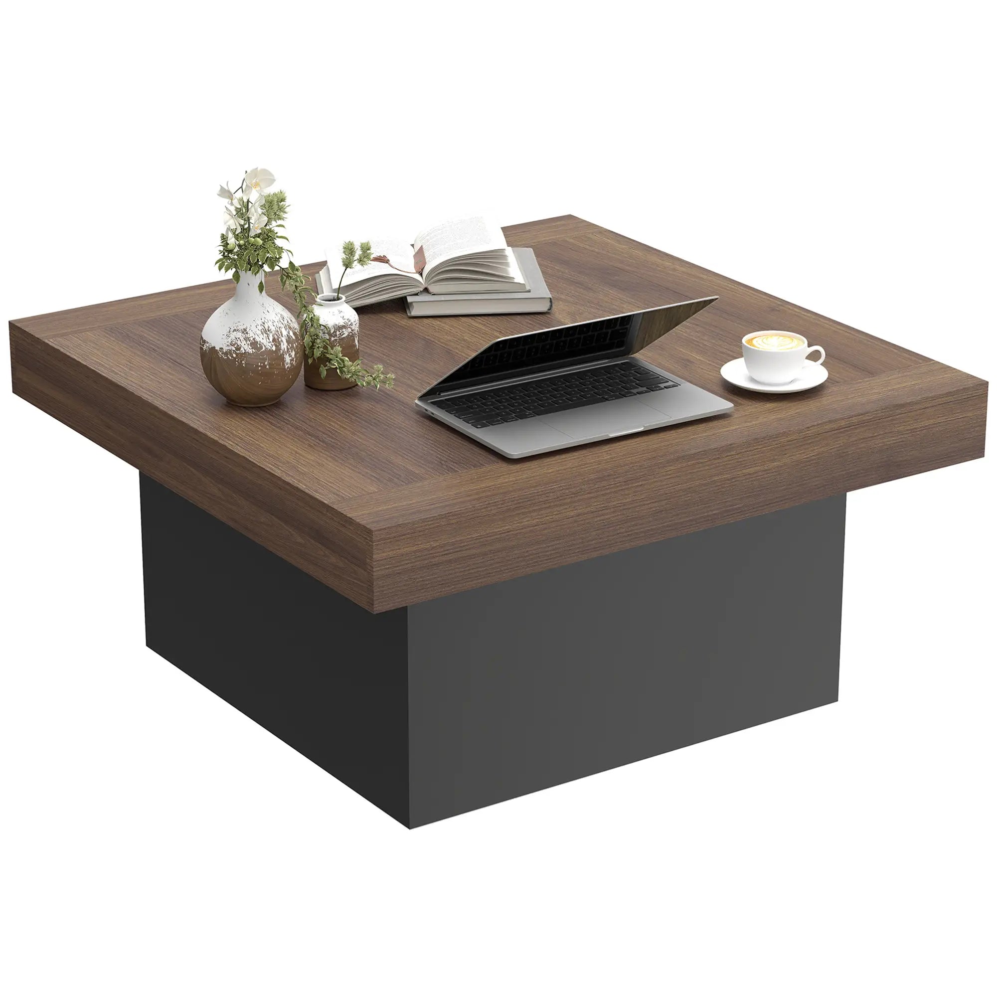 Square Coffee Table with LED Lights, 35-inch, Walnut Coffee Tables Walnut, Black at Gallery Canada