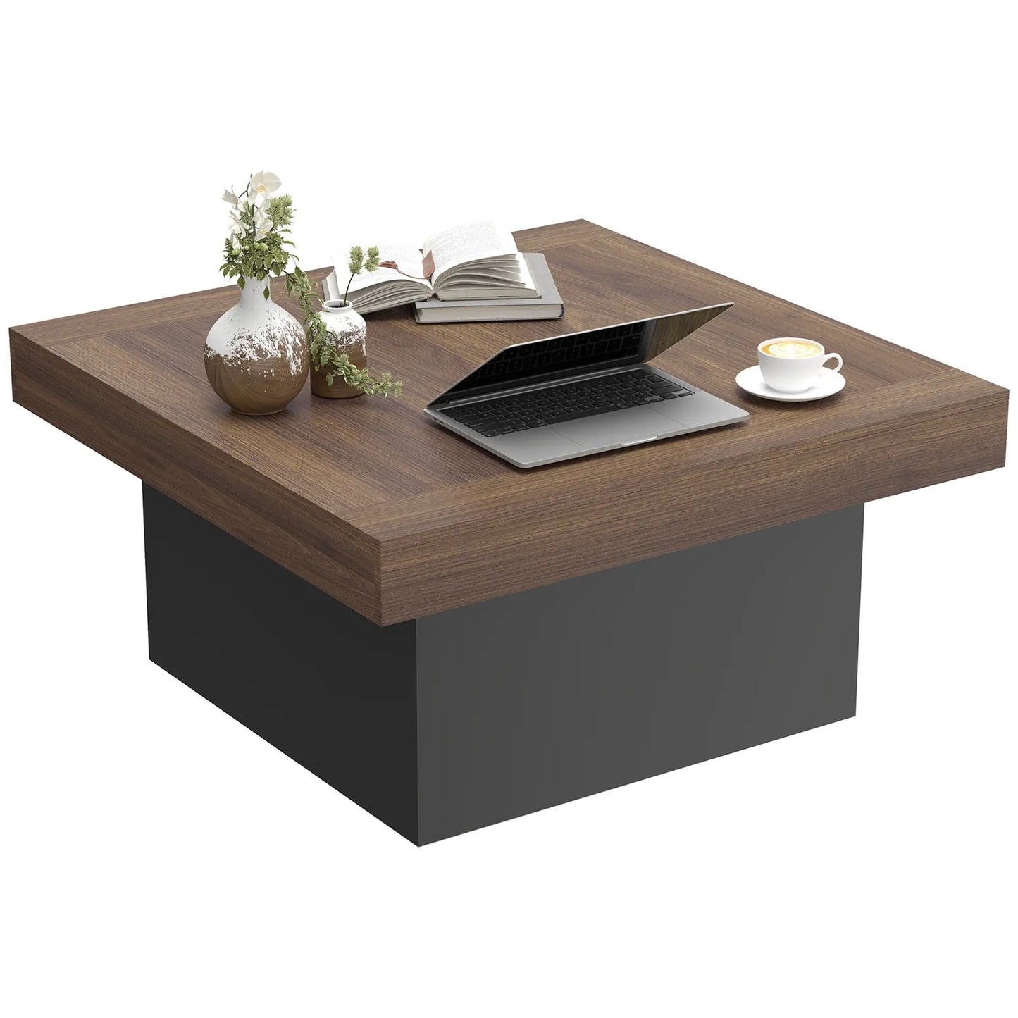Square Coffee Table with LED Lights, 35-inch, Walnut Coffee Tables Walnut, Black at Gallery Canada