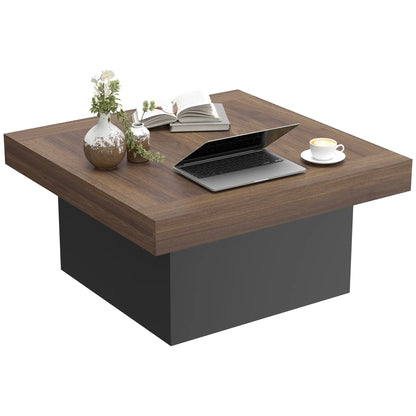 Square Coffee Table with LED Lights, 35-inch, Walnut Coffee Tables Walnut, Black at Gallery Canada
