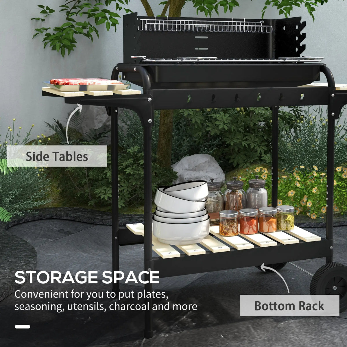 Charcoal Barbecue Grill, Adjustable Height, Portable Trolley With Ash Catcher, Wheels, Black Charcoal BBQ Grils at Gallery Canada