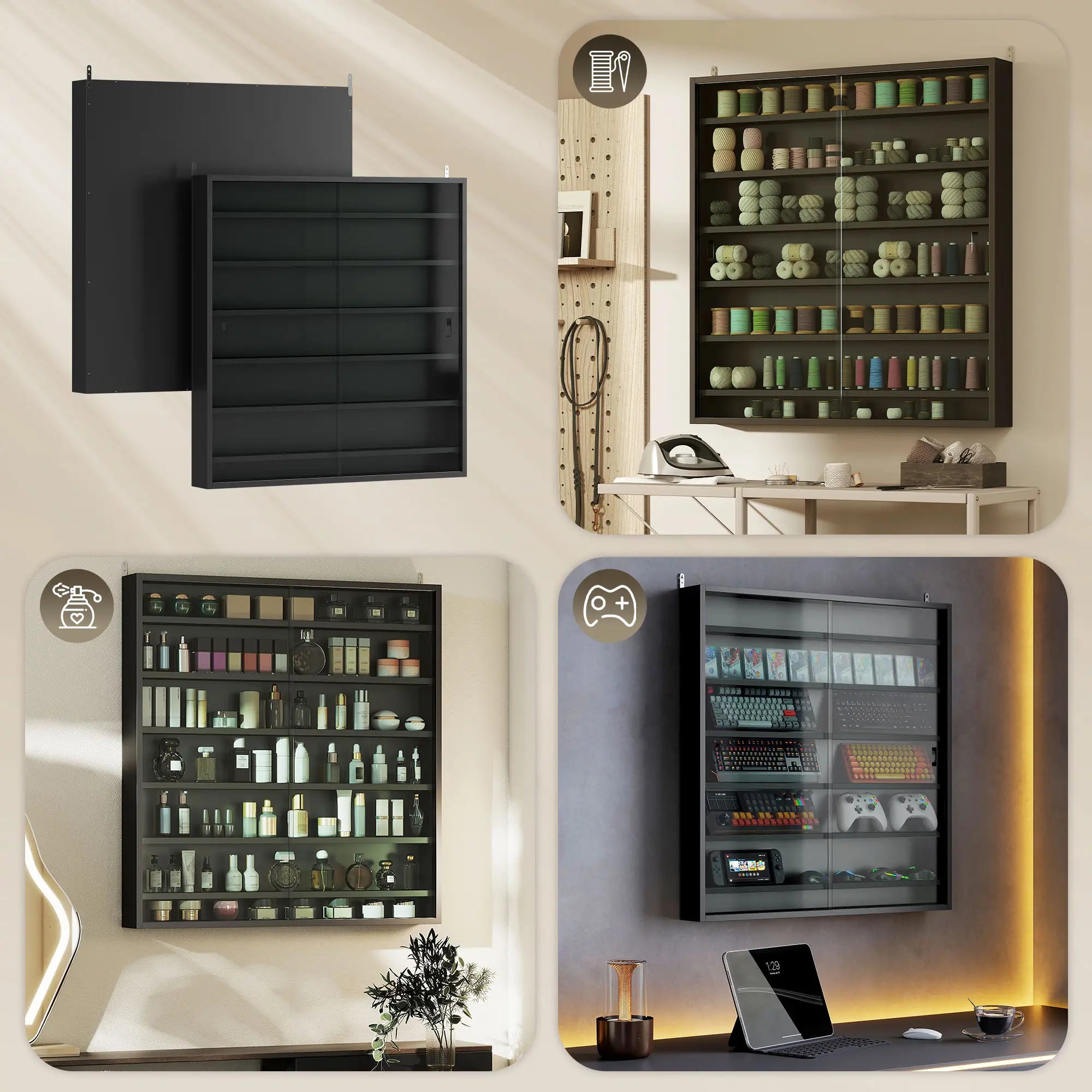 7-Tier Glass Display Cabinet, 2 Doors, 6 Adjustable Shelves, Black Display Bookshelves at Gallery Canada