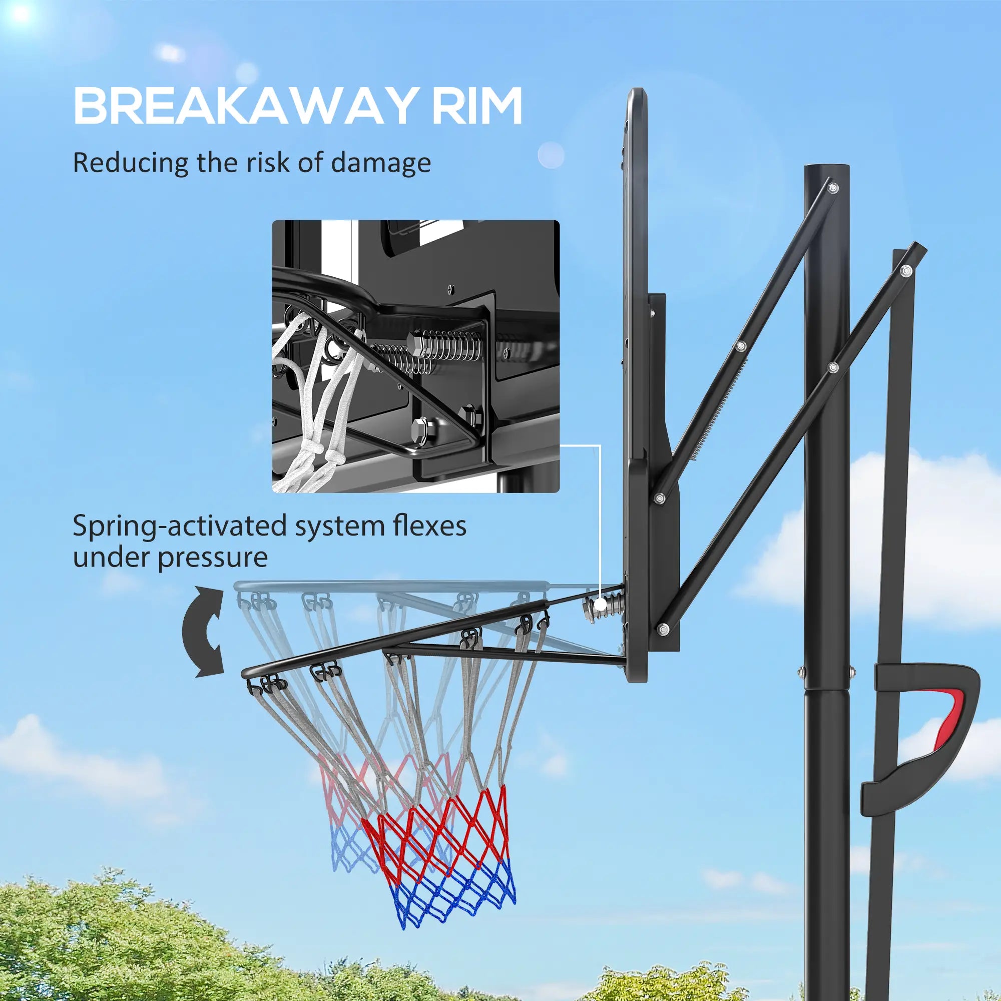 Portable Basketball Hoop, 7.7-10ft, Free Weight, Wheels, 43