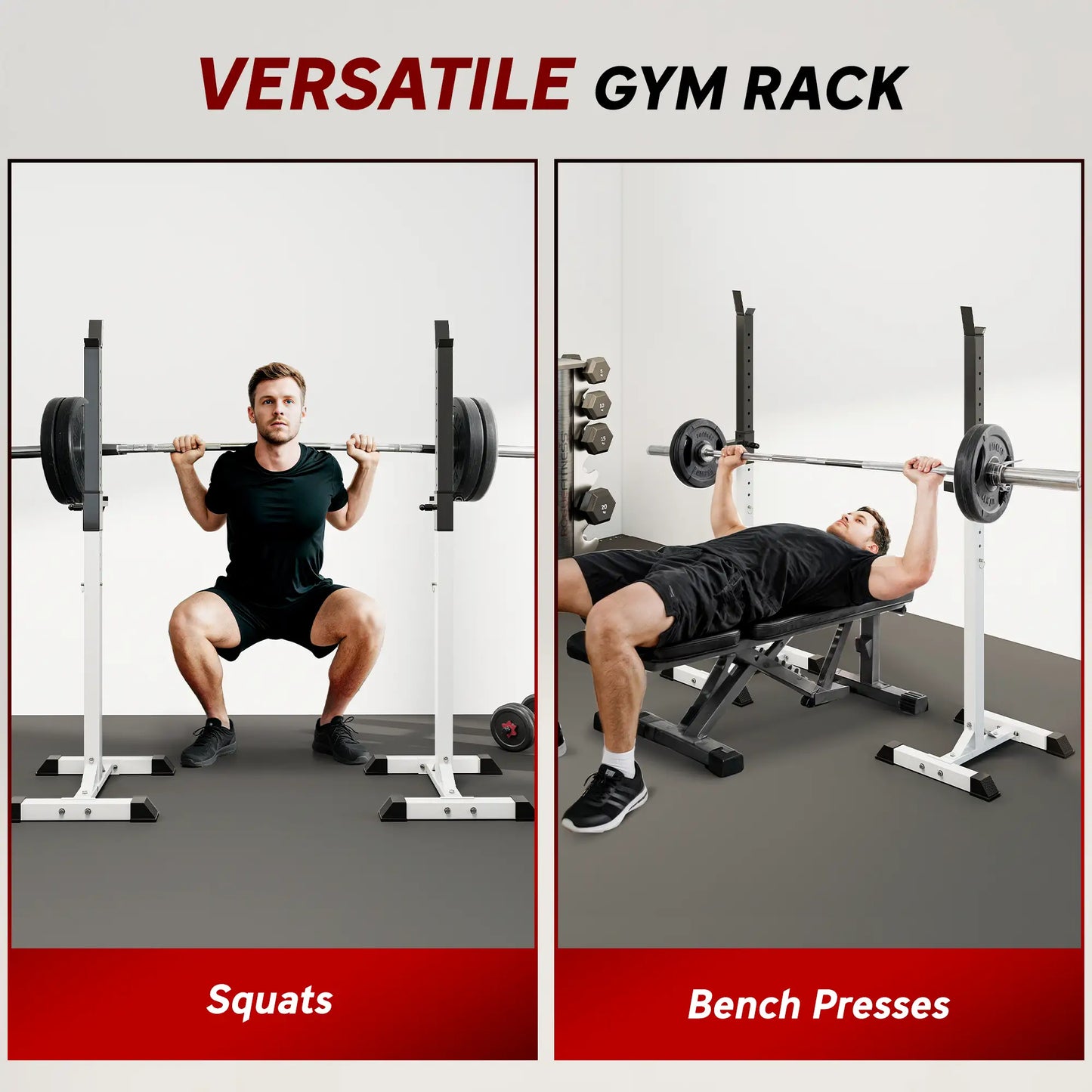 Adjustable Barbell Rack, Squat Stand, 2 Bars Holder, Black, White Power Towers at Gallery Canada