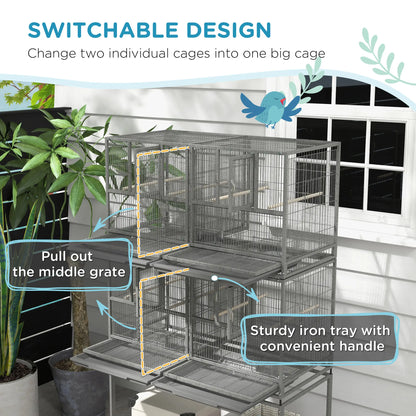 61"H Divided Breeder Bird Cage, Rolling Stand, Removable Tray, Dark Grey Bird Cages at Gallery Canada