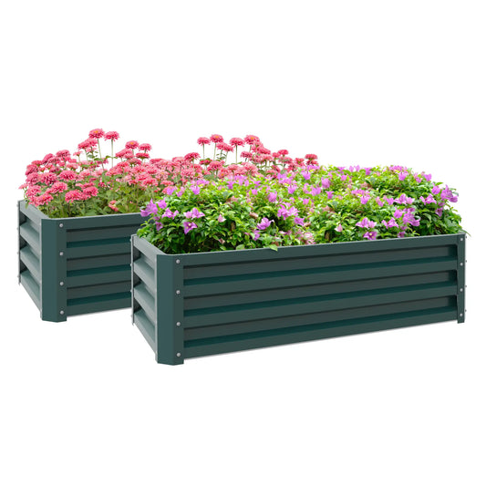 Galvanized Raised Garden Beds, Set of 2, Outdoor Planter Box, Green Galvanized Planter Boxes Green at Gallery Canada