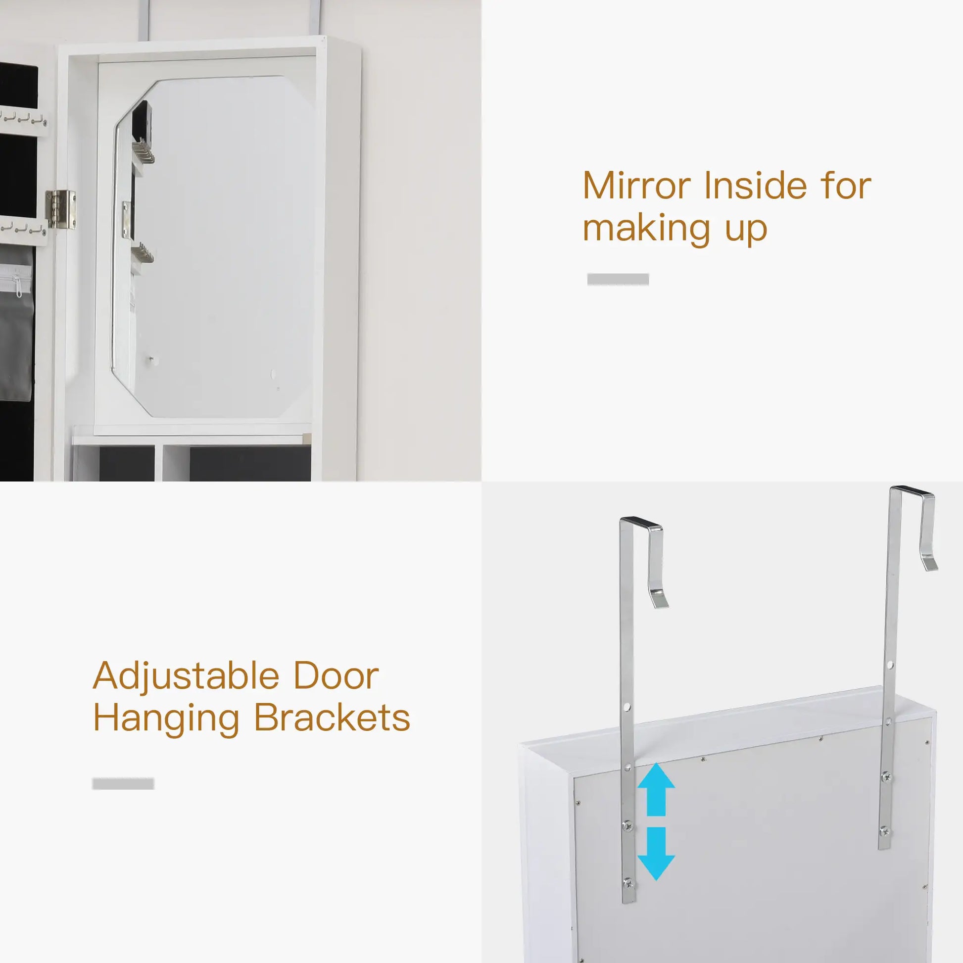 Mirror Jewelry Cabinet, LED Lights, Wall Mount, 3 Heights, Drawer, Shelf, White Jewelry Armoire & Jewellery Mirror Cabinets at Gallery Canada