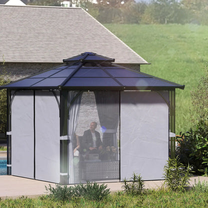 10' x 10' Hardtop Gazebo, 7mm Double Polycarbonate Roof, Netting, Curtains Gazebos at Gallery Canada
