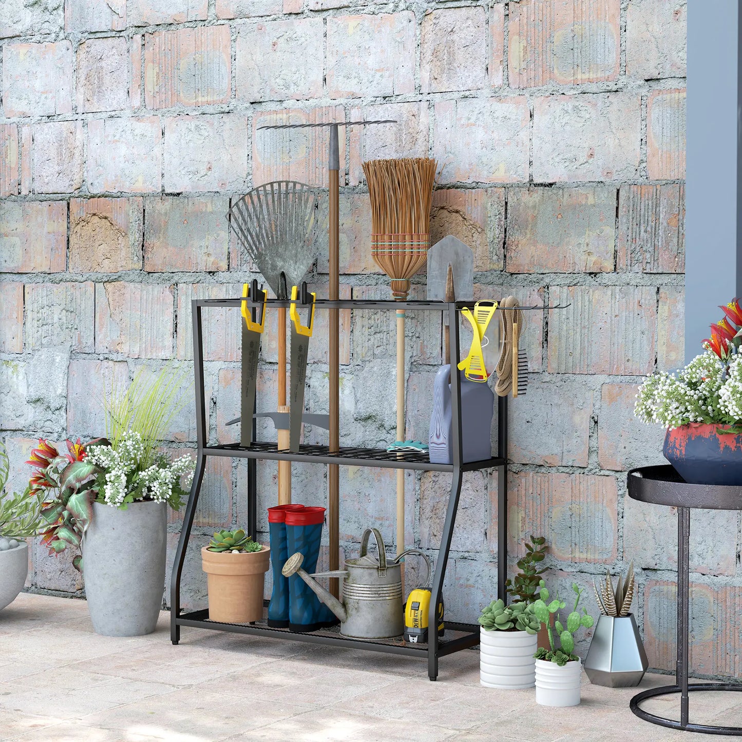 3-Tier Yard Tool Rack, Garden Organizer with Hooks, Black Garden Accessories at Gallery Canada