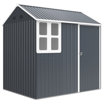 7' x 5.5' Metal Garden Shed, Outdoor Storage, Lockable Door, Dark Grey Sheds at Gallery Canada